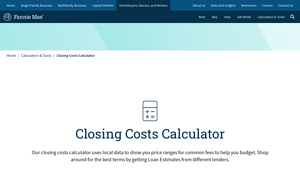 Screenshot of Closing Costs Calculator - Fannie Mae