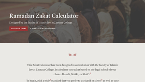 Screenshot of Zaytuna College Ramadan Zakat Calculator