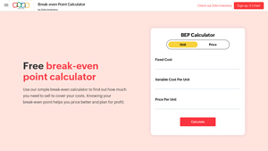 Screenshot of Break-even Point Calculator - Zoho
