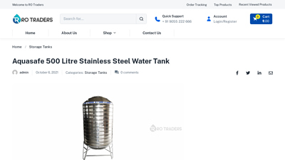 Aquasafe 500 Litre SS Water Tank (Price & Features) - RO Traders